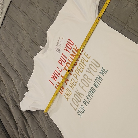 White Graphic Tee with Colorful Text Design Size XL! - Picture 6 of 7